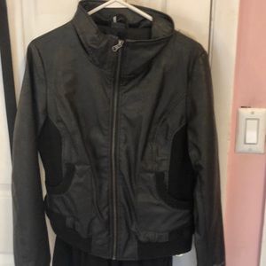 Black leather aviator jacket